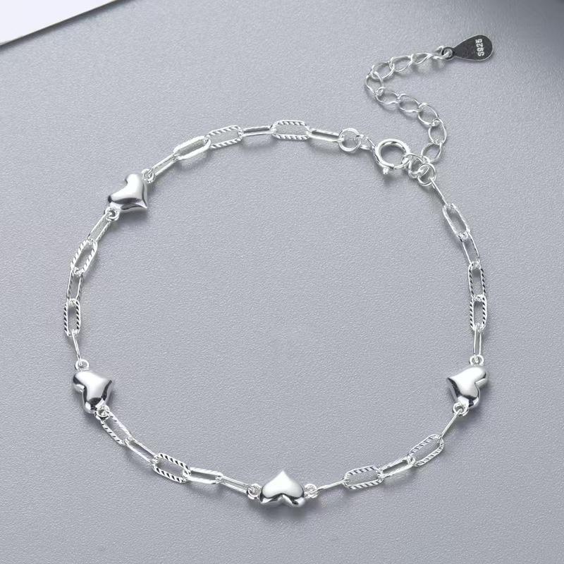 S925 Silver Geometric Love Chain Bracelet for Women Fashion Simple Ins Hypoallergenic Adjustable Bracelet Jewelry Birthday Gift