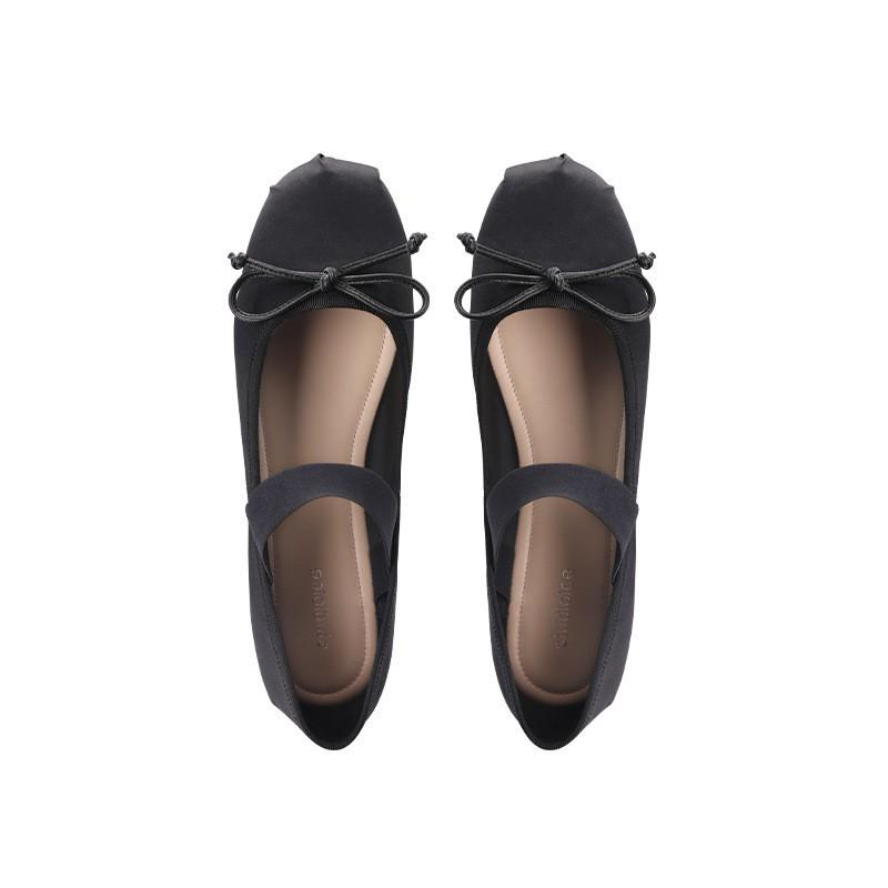 Женские балетки на плоской подошве 2025 весна новые с бантом ретро с мелким вырезом французские туфли Мэри Джейн ladyshoes