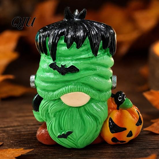 Halloween Themed Garden Art Gnome Figurine, Small Resin Pumpkin Statue, Wizard Witch Dark Style Statue Ornament for Home, Garden, Tiered Tray,