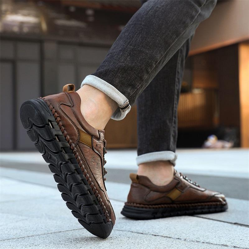 Fashion Mens Leather Shoes High Quality Luxury Outdoor Comfortable Handmade Soft Bottom Ankle Non-slip Flats Mens Casual Hiking Shoes