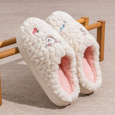 Модные зимние ПВХ милые плюшевые теплые женские хлопковые тапочки повседневные домашние тапочки с головой кролика мягкие приятные для кожи унисекс нескользящие домашние тапочки