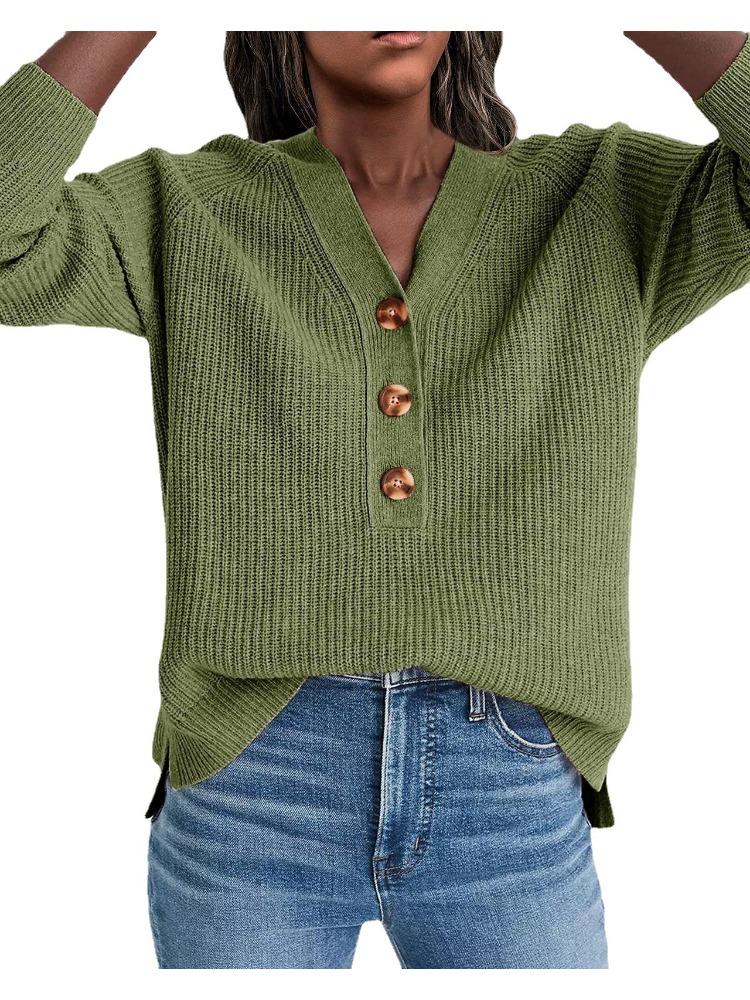 Женский вязаный пуловер на пуговицах с V-образным вырезом, с длинным рукавом, осенне-зимний трикотаж, роскошный, свободного кроя, облегающий и универсальный топ