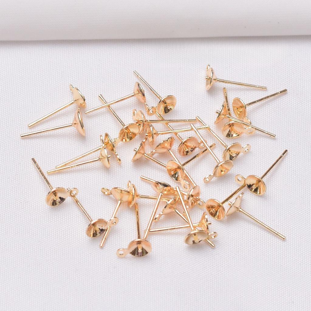 10pcs 14K Bag Gold Bowl Needle with Hanging Pearl Holder Earrings DIY Handmade Earrings Accessories Cross Bowl Needle with Hanging