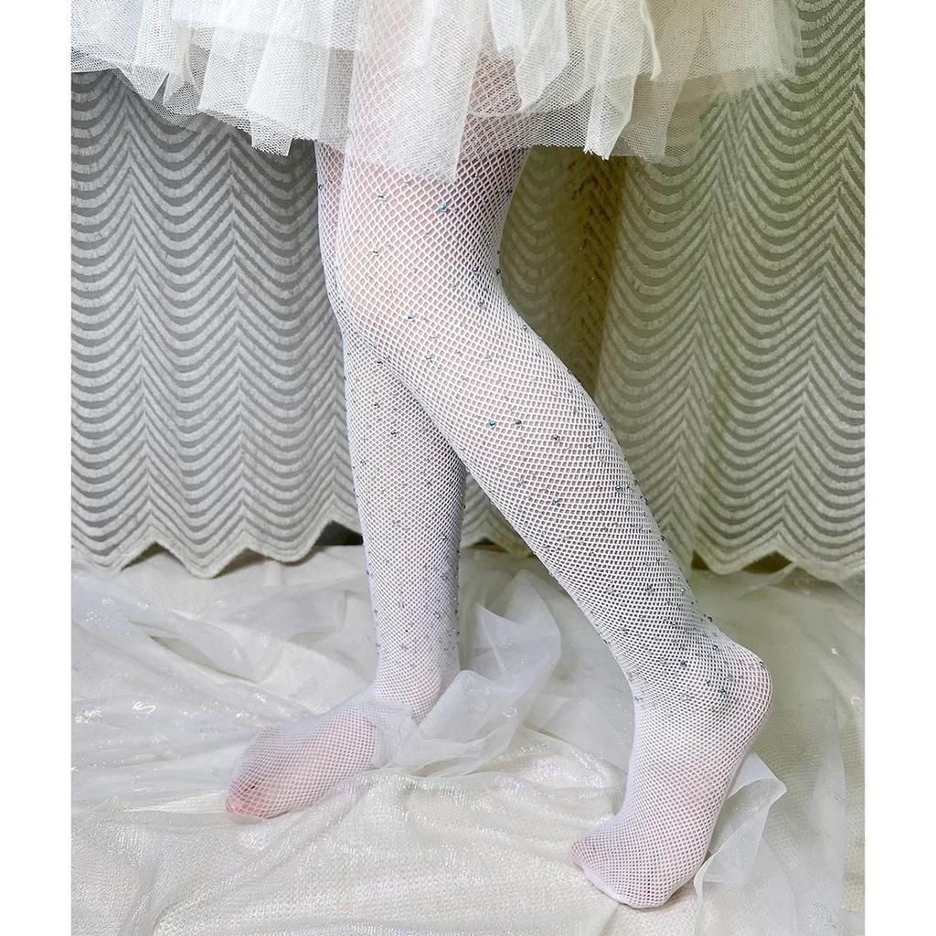 Детские модные сетчатые колготки с украшениями из стразов разных цветов