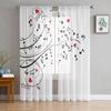 Прозрачная занавеска с завитками, музыкальными нотами и сердечками для гостиной, современная вуаль, тюлевые оконные шторы для спальни, кухонные шторы