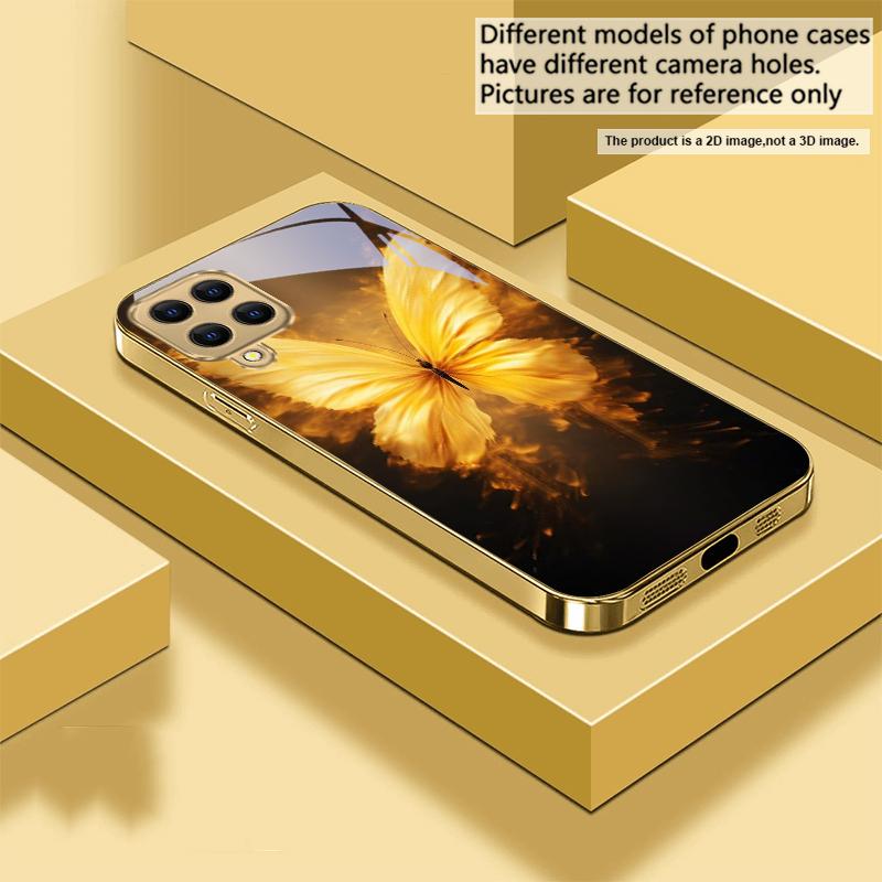 Теплая бабочка с пламенем для Samsung A 01 52S A04 A05S A10 A12 13 22 23 24 36 42 M02 Note 10 20Ultra 8 9 Золотой стеклянный чехол для телефона