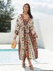2024 Boho Printed Bikini Cover-ups Elegant Self Belted Kimono Dress Tunic Women Plus Size Beach Wear Swim Suit Cover Up