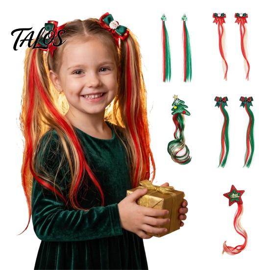 Christmas Hair Clips for Girls Clip in Extensions with Tree/Star/Bow Design Star Embellished Styling Tools Holiday Party Hairstyles, Red Green
