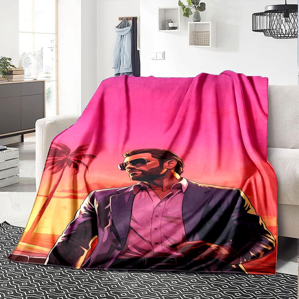 1pc Blanket - Game Grand Theft Auto Print Design,Lightweight Blanket for Sofa,Bed- Soft &Warm,Gift for All Seasons