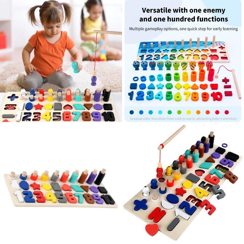 Interactive Wooden Counting Board Magnetic Fishing Game Cognitive Development Shape Recognition 45cm 19.5cm 5cm