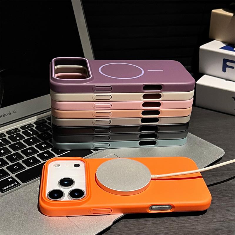 Роскошный Чехол для Телефона Магнитный Однотонный Для iPhone Air 12 13 14 15 16 17 Pro Max Беспроводная Зарядка Ударопрочный Защитный Жесткий Чехол