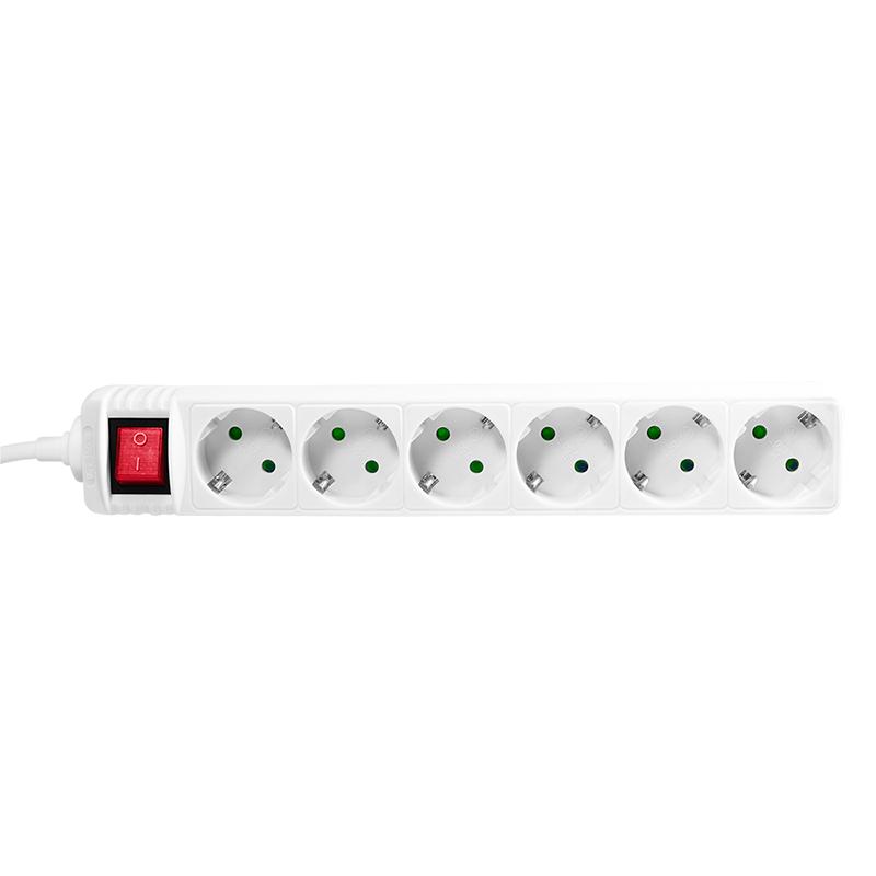 LogiLink LPS202 6-Way Power Strip with Switch, 1.5m, White