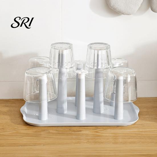 Cup Drying Rack for 6 Cups 6-Slot Plastic with Drip Tray Space-Saving Holder Countertop Organizer Mugs Glasses BPA-Free Kitchen Storage