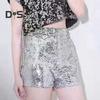 Сексуальные женские блестящие шорты с пайетками, высокая талия, кольцо, молния, облегающие шорты, вечеринка, клуб, фестиваль, танцы шорты