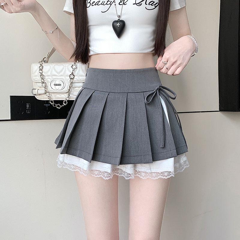 Pure Desire Pleated Lace-Trim A-line Mini Skirt - Women's Autumn Niche Style
