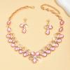 Pink Earrings Shining Necklace Wedding Party Rhinestone Jewelry Set  Gift