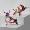 Colorful Cattle Animal Ox Statue Home Decor Living Room Bull Sculpture TV Cabinet Ornament Crafts Abstract Figurine