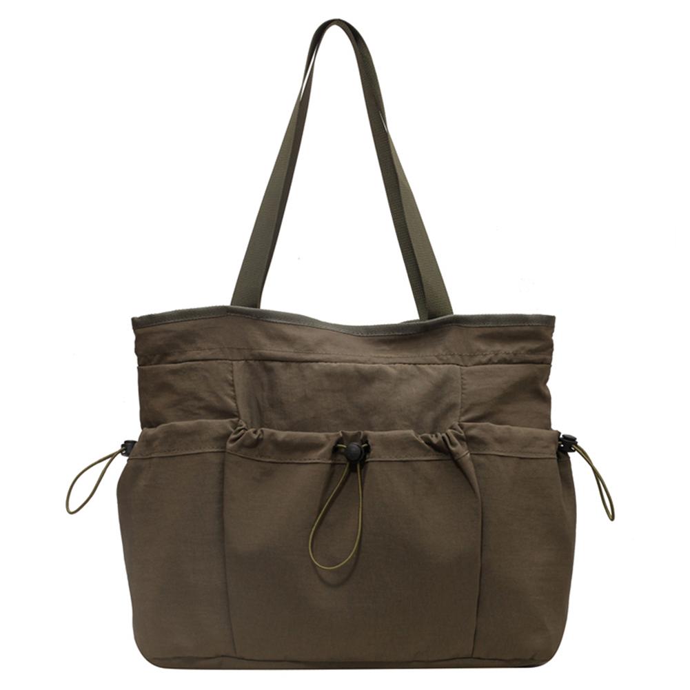 Women Drawstring Tote Bag Multi-Pocket Nylon Shoulder Bag Large Capacity Underarm Bag Armpit Hobo Bag Commuting Bag