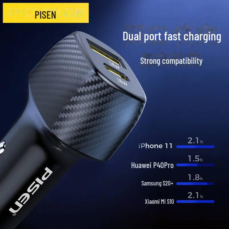 PISEN Dual Port Car Charger PD+USB Super Fast Charge for Apple Devices