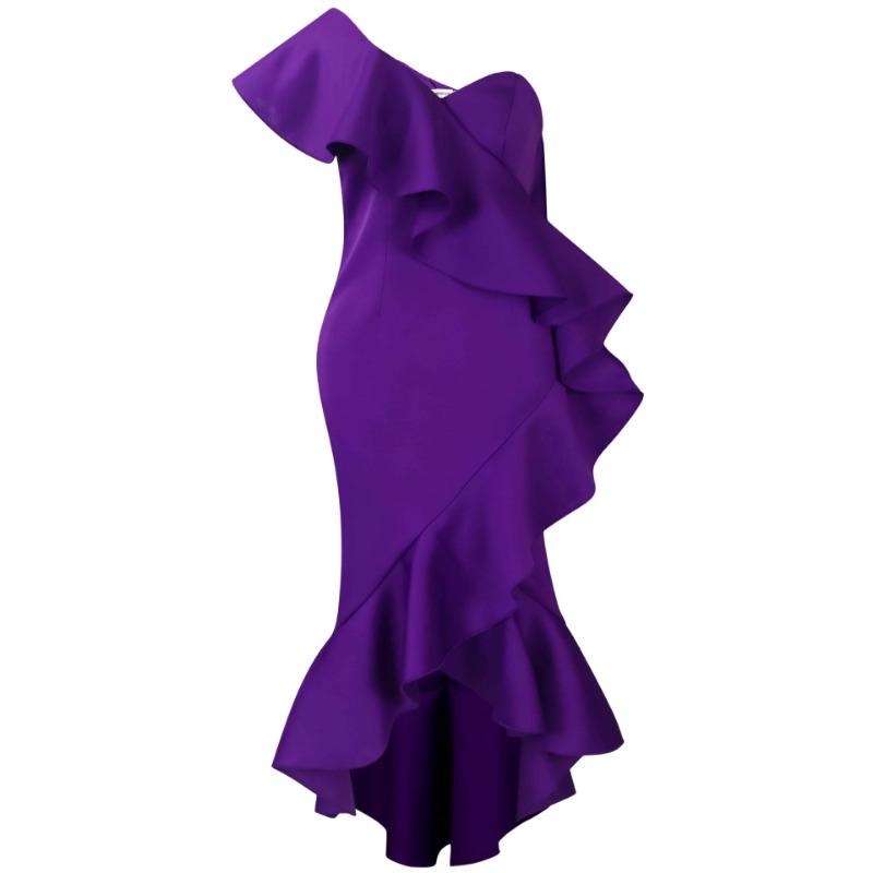 Женская мода Темперамент Диагональный вырез горловины оборками вечерняя юбка рыбий хвост Темперамент платье