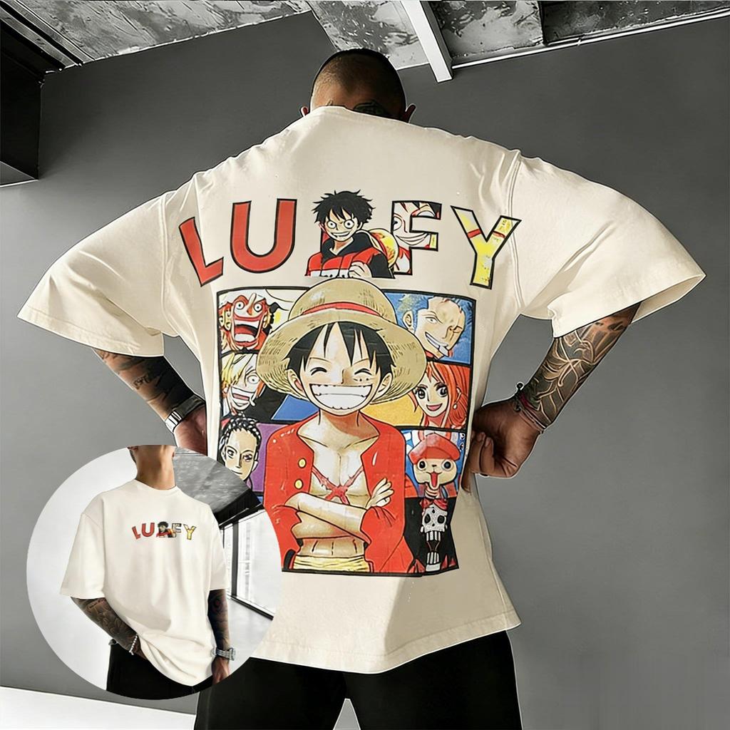 Оверсайз Футболка с Аниме-Принтом Луффи One Piece Мужская Женская 2026 Лето Уличная Одежда Футболка Повседневная С коротким Рукавом Мультяшный Принт Y2k