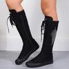 Women's Fashion Flat Canvas Sports Boots with Lace Inside Zipper