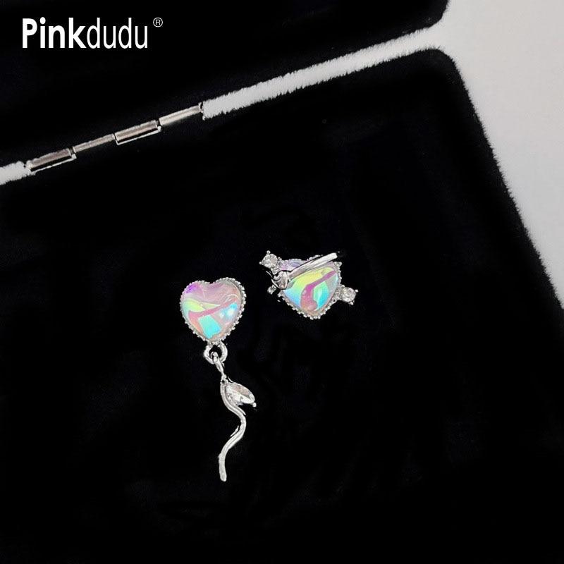 Pinkdudu Модные лазерные цветные асимметричные серьги-капли «Любовь», романтические роскошные серьги в форме сердца для женщин, ювелирные изделия PD1460