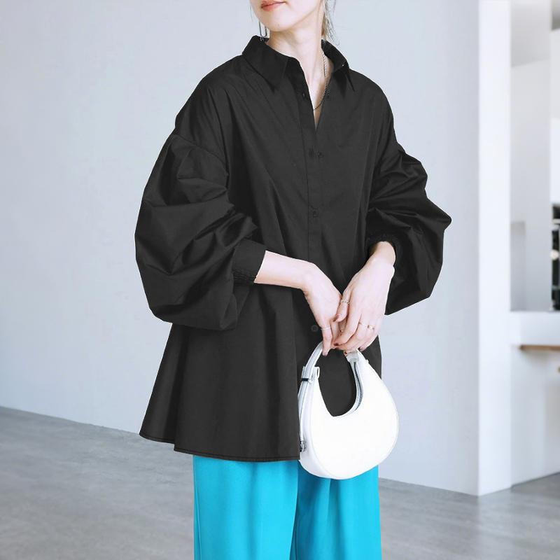 ZANZEA Женская блузка с отложным воротником, свободного кроя, с длинными рукавами на пуговицах