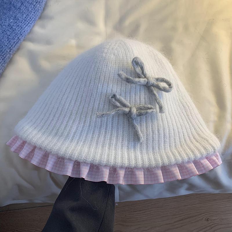 Милая плюшевая шляпа-ведро с цветком, женская осенне-зимняя теплая универсальная вязаная шапка с изображением лица, маленькая шерстяная шапка прилив