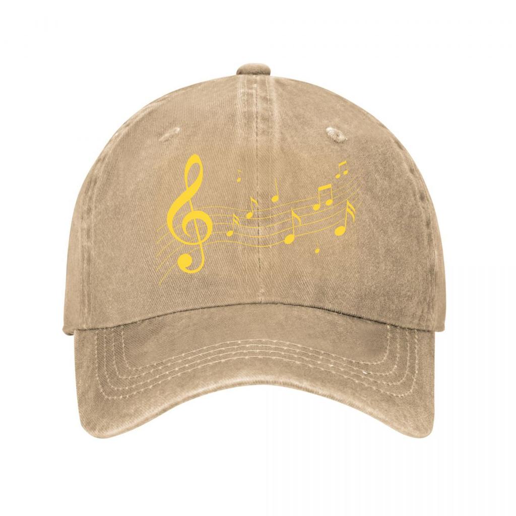 Golden Treble Melody Notes Artwork Washed Baseball Cap Outdoor For Womens Unisex FeUnisex Dad Hat