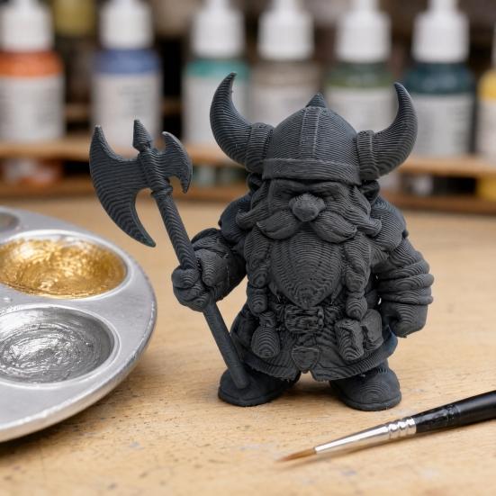 Статуэтка Воина-Гнома Викингов, 3D-печатная Фигурка Варвара, Шлем с Рогами, Декор для Стола в Домашнем Офисе, Коллекционный Подарок