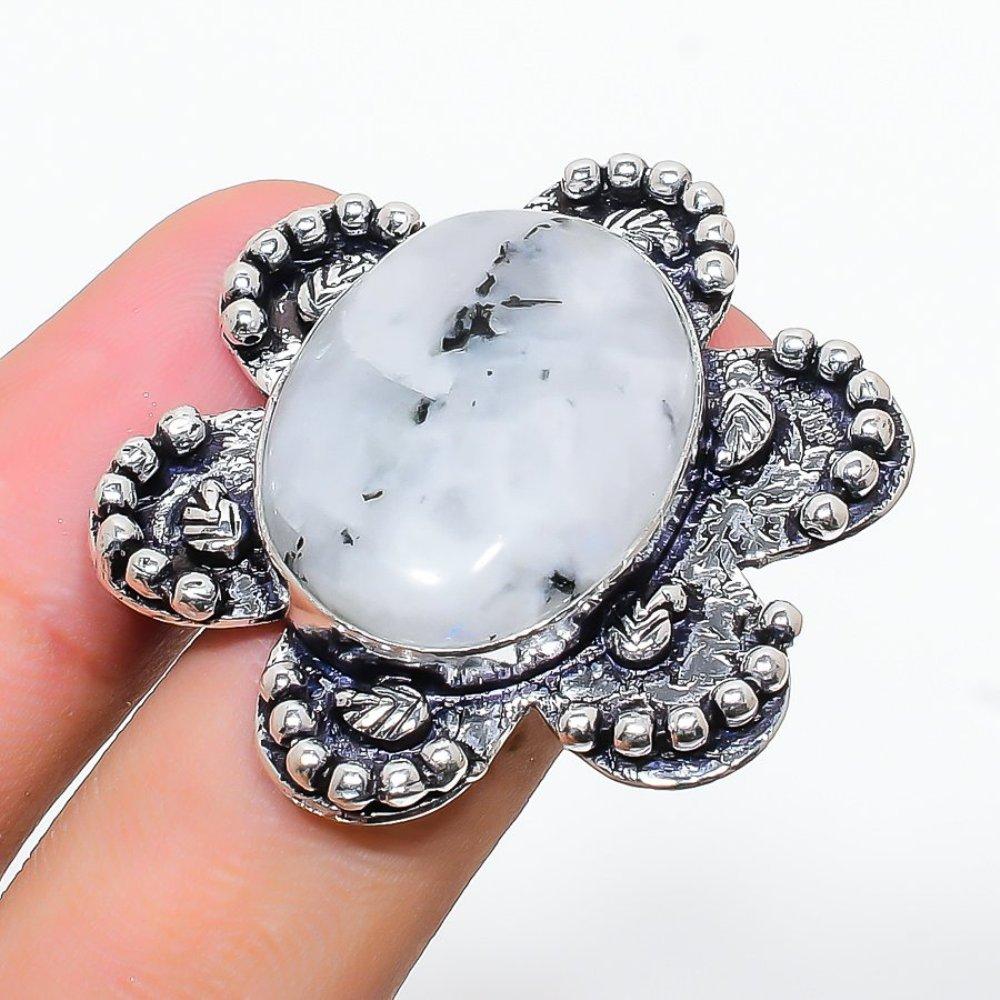 Rainbow Moonstone Gemstone Handmade 925 Sterling Silver Gift Ring Size 7.5 Z9D87