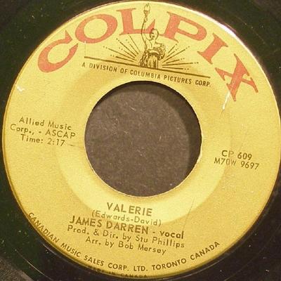 7-дюймовая пластинка JAMES DARREN - Goodbye Cruel World / Valerie CP609 Colpix Records 1961 Канада Рок Б/у