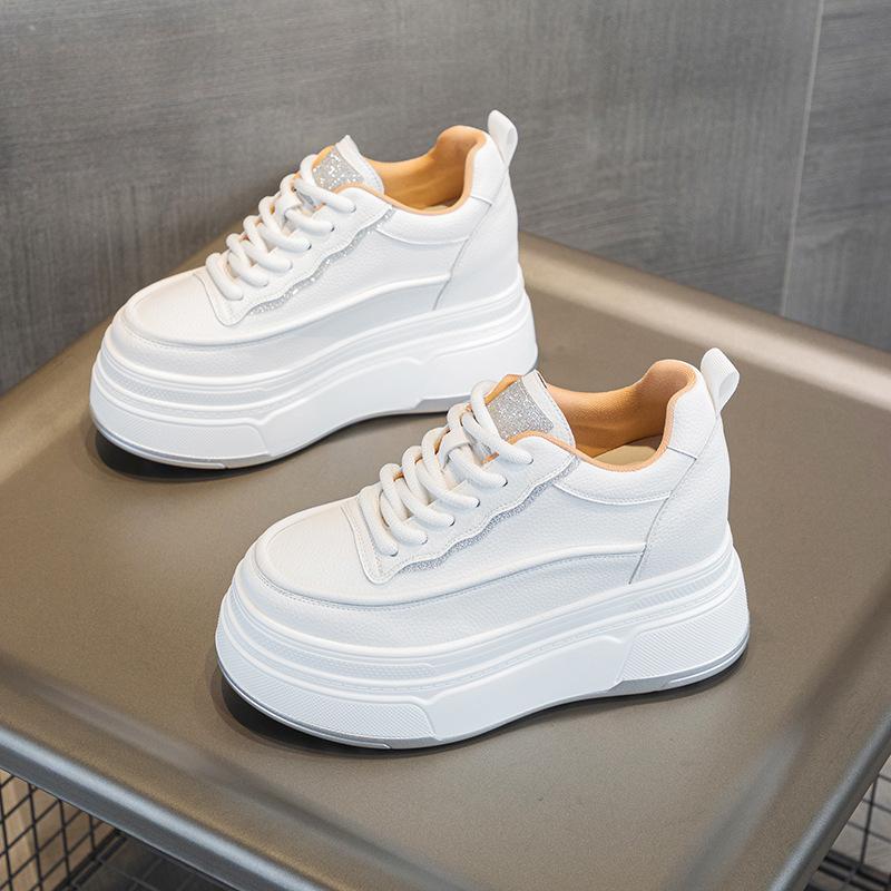 33 Small Size Lace-up Inner Height Increase Casual New Thick-soled Wedge Heel Leather Small Wedge Heel Shows High White Shoes Women