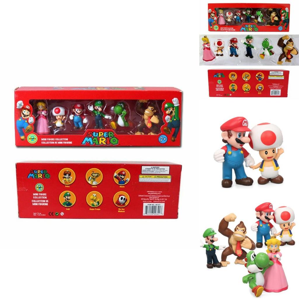 Детский подарочный набор из шести фигурок Super Mario Bros с Луиджи, Йоши и Грибом, коллекционные игрушки