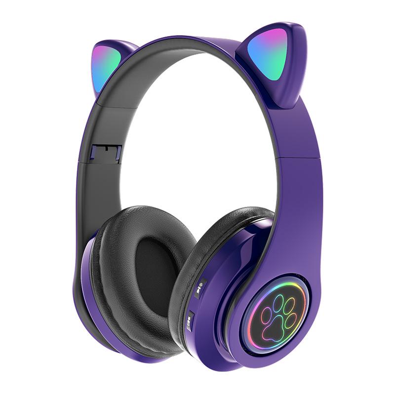 Светящаяся Bluetooth-гарнитура с ушками кошки B39: Складной, Слот для карт, Беспроводные наушники, Универсальная совместимость