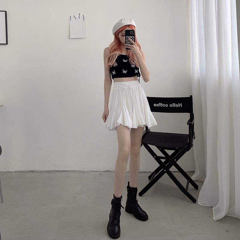 Белая плиссированная юбка с повязками для женщин, летняя мини-юбка трапециевидной формы с высокой талией, тонкая милая одежда с пышными рюшами, женская винтажная одежда