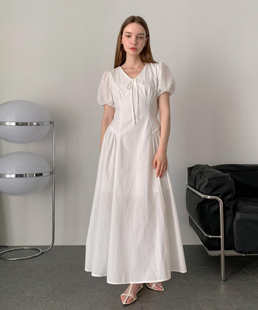 Длинное платье Baseukala с рюшами, пышными рукавами и лентой (3Colors)