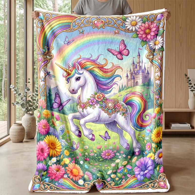 Rainbow Unicorn Fantasy Theme blanket Lightweight Warm Flannel Blanket Decorative Throw Blanket for Home Decoration