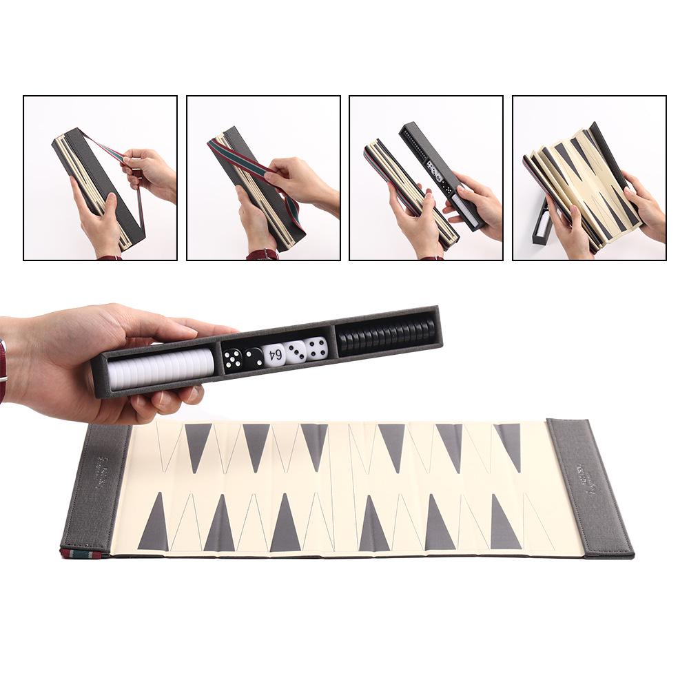 Roll-up Leather Backgammon: Portable Outdoor Travel Game Board | PU Foldable Western Chess Set