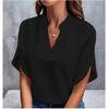Women's Summer V-neck Elegant Shirt Solid Color Loose Short Sleeve Casual Top