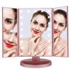 Portable LED Makeup Mirror with Touch Switch, 3-Sided Design, 180° Rotation, and Fill Light for Beauty Enhancement.