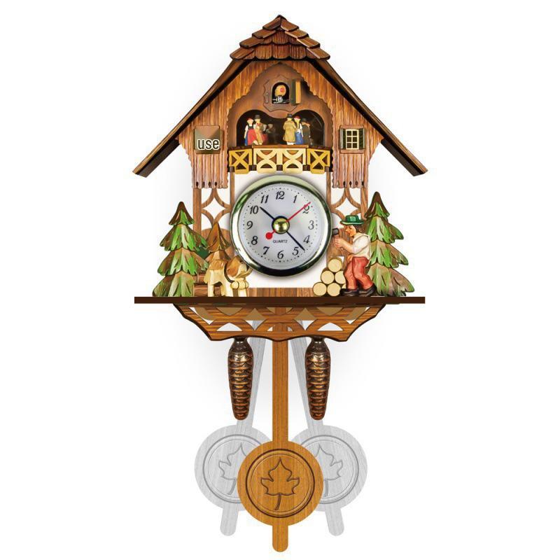 Скандинавские ретро деревянные настенные часы с кукушкой с будильником - Работают от батареек для гостиной