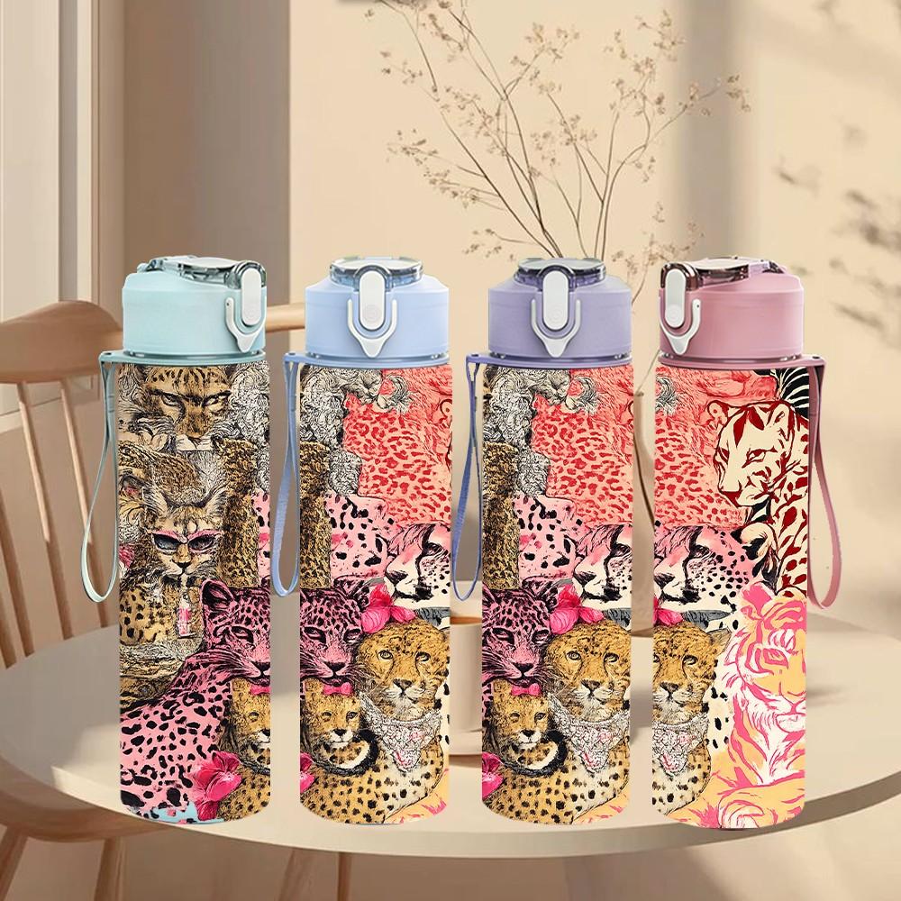 1PC Vintage Woman Flower Collage Art Print 750ml Color Plastic Sports Water Bottle Leakproof Flip Straw Lid Suitable for Sports Office Home Use
