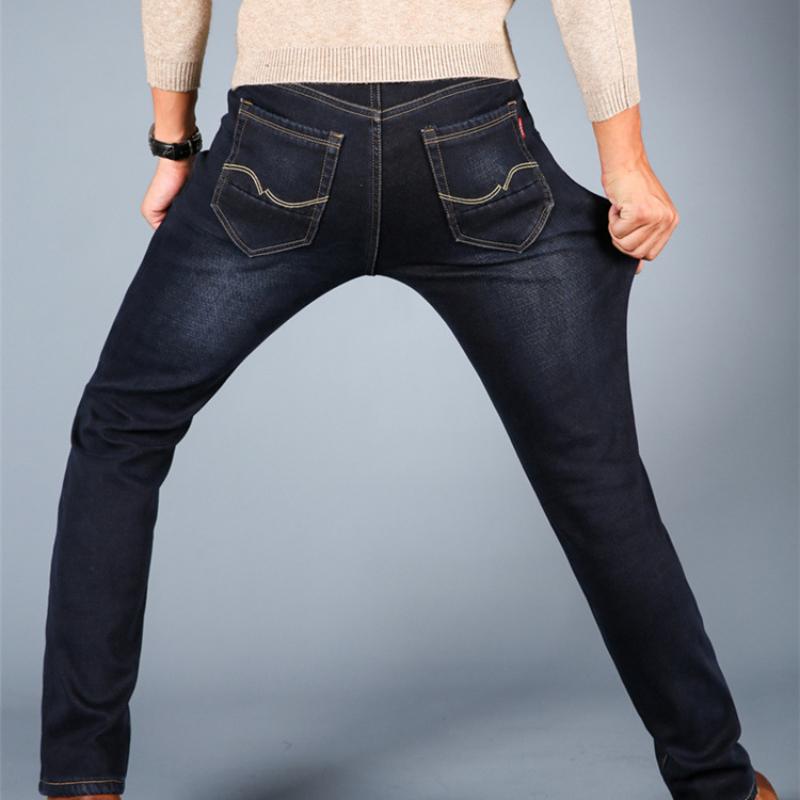 Winter Padded Thickened Elastic Men's Jeans Men's Straight Loose Winter Warm Denim Long Men's Trousers Tide