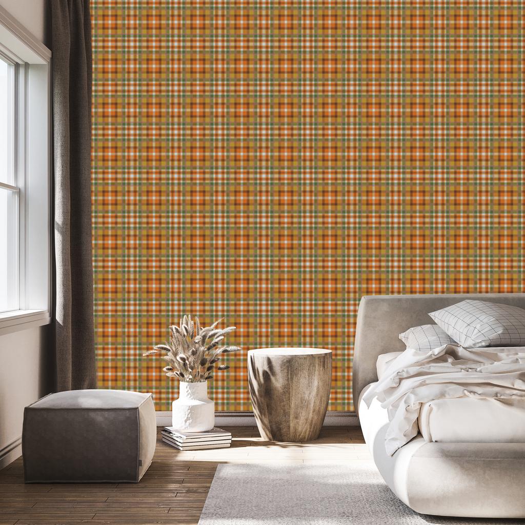 Autumn Plaid Wallpaper Gold, Orange and Ochre 50x1000