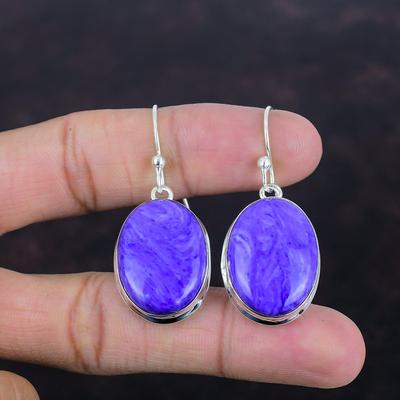 Серьги из чароита, настоящие серьги из драгоценных камней, ювелирные изделия ручной работы, серьги из стерлингового серебра 925 пробы, ювелирные изделия из чароита, новейшие дизайнерские серьги, подарки для нее