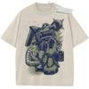 Винтажная стираная футболка Gundam Zaku II Военно-зеленая с аниме-графикой Свободный крой Уличная футболка для повседневной носки, учебы, прогулок