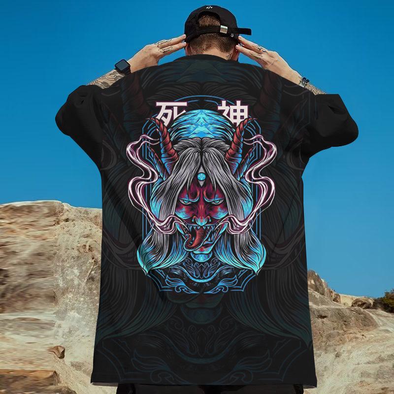Мужские футболки с 3d японским принтом «Призрачный воин», мужская футболка, футболки в стиле хип-хоп, футболка большого размера, мужская одежда, винтажные уличные топы 2024