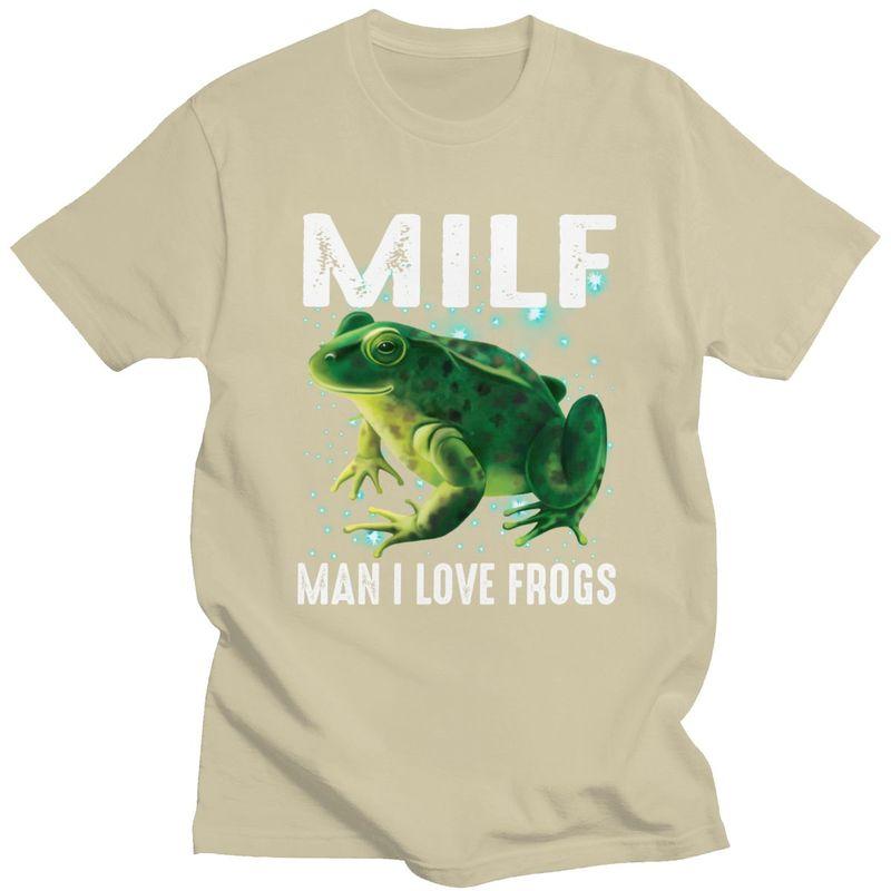 MILF Man I Love Frogs Tshirt for Men Short Sleeves Casual T Shirt Tshirt Slim Fit Pure Cotton Tee Valentines Day Gift